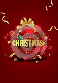 merry Christmas. red background golden lettering. Banner, poster, header website. abstract vector illustration design