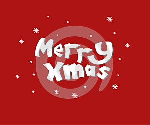 Merry Christmas red background with typography and snow effect - Vector