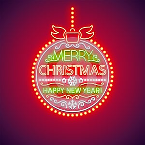 Merry Christmas Red Ball Neon Sign