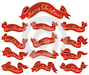 Merry Christmas red banners set