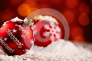 Merry Christmas red bauble background