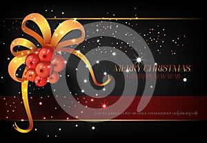 Merry Christmas with red berries poster design