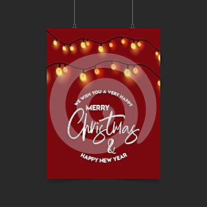 Merry Christmas Red Decoration Ligh Poster Template photo