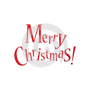 Merry Christmas red hand drawn lettering on white background for banner, postcard, label, poster design element. Vector illustrati