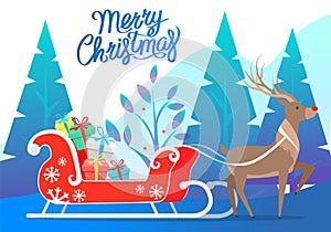 Merry Christmas Reindeer with Carriage Presents