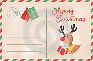 Merry Christmas retro deer holiday postcard