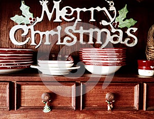 Merry Christmas retro sideboard dresser background