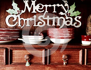 Merry Christmas retro sideboard dresser background photo