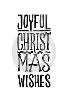 Merry Christmas Retro Vector Poster. Black and White Monochrome Design. Ink Hand Drawn Calligraphy Template for Winter