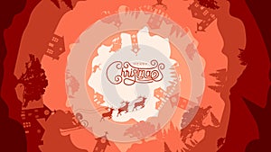 Merry Christmas Rounded Background Vector Illustration with paper art and craft style