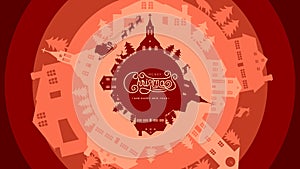 Merry Christmas Rounded Background Vector Illustration with paper art and craft style