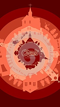Merry Christmas Rounded Background Vector Illustration with paper art and craft style