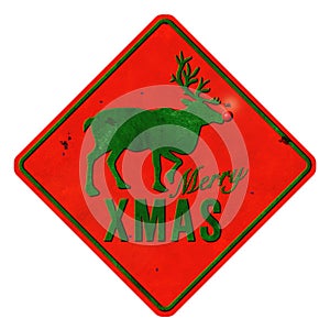 Merry Christmas Rudolf Tin Sign