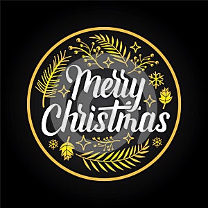 Merry Christmas Rustic Greeting Logo Black Gold