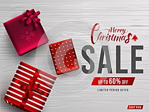 Merry Christmas Sale banner or poster design with 60% discount offer.