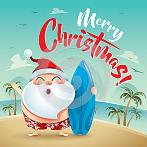 Merry Christmas! Santa Claus on the beach holiday.