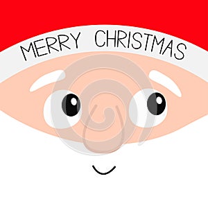 Merry Christmas. Santa Claus big head square face. White beard, eyebrows, red hat. Cute cartoon kawaii funny character. Winter