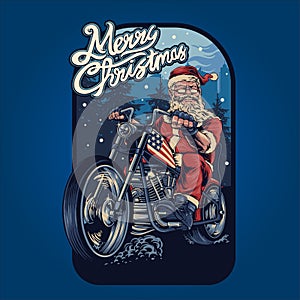 Merry Christmas  Santa Claus Bikers Harley Illustrations with Background