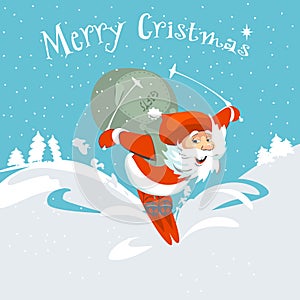 Merry Christmas Santa Claus and deer card