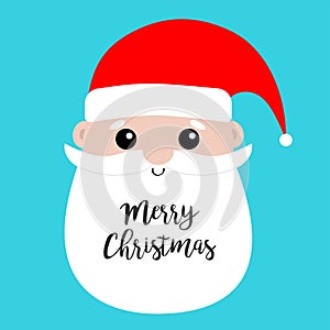 Merry Christmas. Santa Claus face head icon. Big red hat. New Year. Moustaches, round beard, brow. Cute cartoon funny kawaii baby