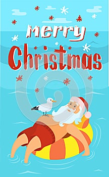 Merry Christmas, Santa Claus on Life Buoy, Seagull