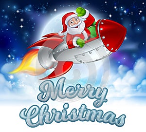 Merry Christmas Santa Claus Rocket Cartoon
