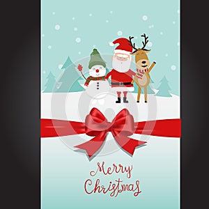 Merry christmas santa claus snow man and reindeer hand lettering