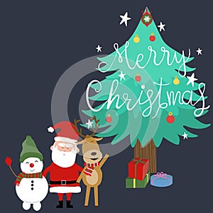 Merry christmas santa claus snow man and reindeer vector. illustration EPS10.