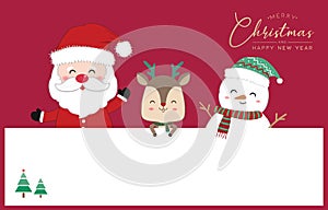 Merry Christmas with Santa Claus, Snowman and Reindeer