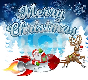 Merry Christmas Santa Rocket Sleigh Background