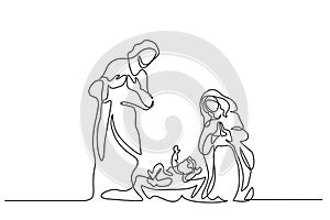 Merry christmas scene of holy family. Vector photo