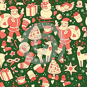 Merry Christmas seamless pattern, Happy New Year background, wra
