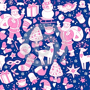 Merry Christmas seamless pattern, Happy New Year background, wra