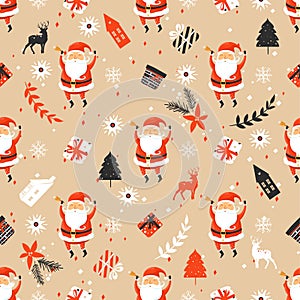 Merry Christmas seamless pattern with Santa Claus