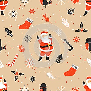 Merry Christmas seamless pattern with Santa Claus