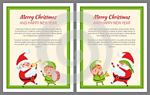 Merry Christmas Set of Posters Vector Illustration