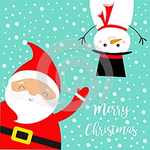 Merry Christmas set. Santa Claus. Snowman upsidedown. Kids print. Cute cartoonfunny kawaii baby character. Pet collection. Flat