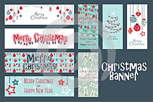 Merry Christmas Set of web banner and cards templates.