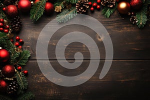 Merry Christmas sign banner frame with empty space and festive decoration AI generated