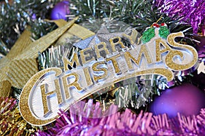 Merry Christmas Sign with Decorations