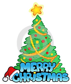 Merry Christmas sign with tree