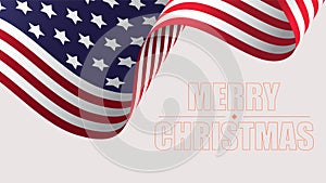 Merry Christmas sign under waving flag of Unite States of America.