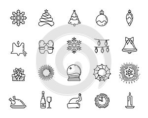 Merry Christmas simple icon set. Related Vector Line Icons. Contains such Icons as christmas ball, candle, snowflake