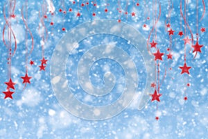 Merry Christmas Snow Background With Hanging Stars and Snowflake