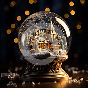 Merry christmas snow globe with a house 3