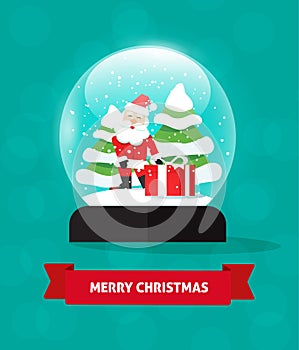 Merry Christmas snow globe with Santa Claus, gift snowglobe snowfall