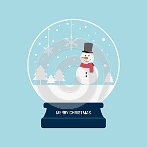 Merry christmas snow globe with snowman.