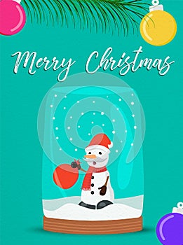 Merry Christmas snow globe snowman greeting card