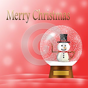 Merry Christmas snow globe with snowman; winter scene