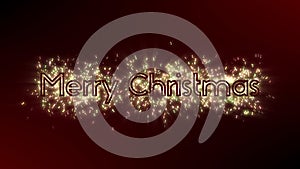 Merry Christmas sparkling text animation with elegant Christmas letters write on with particles on dark red and black background w